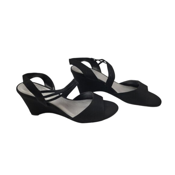 IMPO Woman's BLACK Strappy Heels Wedge Slip Slide On Dress Shoes size 7 Med - Picture 4 of 6